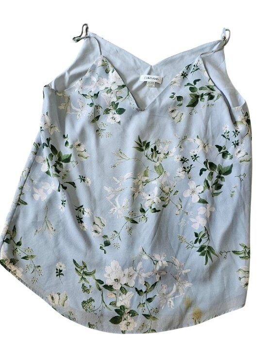 Calvin Klein Small Floral Print Spaghetti Strap Camisole Top Blue & White - Picture 2 of 8
